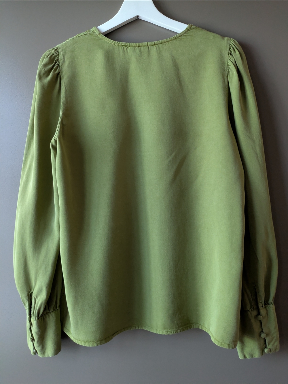 Joie Olive Green V-Neck Embroidered Long-Sleeve Blouse Boho Small Cottagecore - Picture 4 of 5
